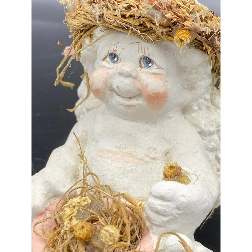 Vintage Dreamsicles Sitting Cherub Figurine Kristin Signed Cast Art Stone Angel